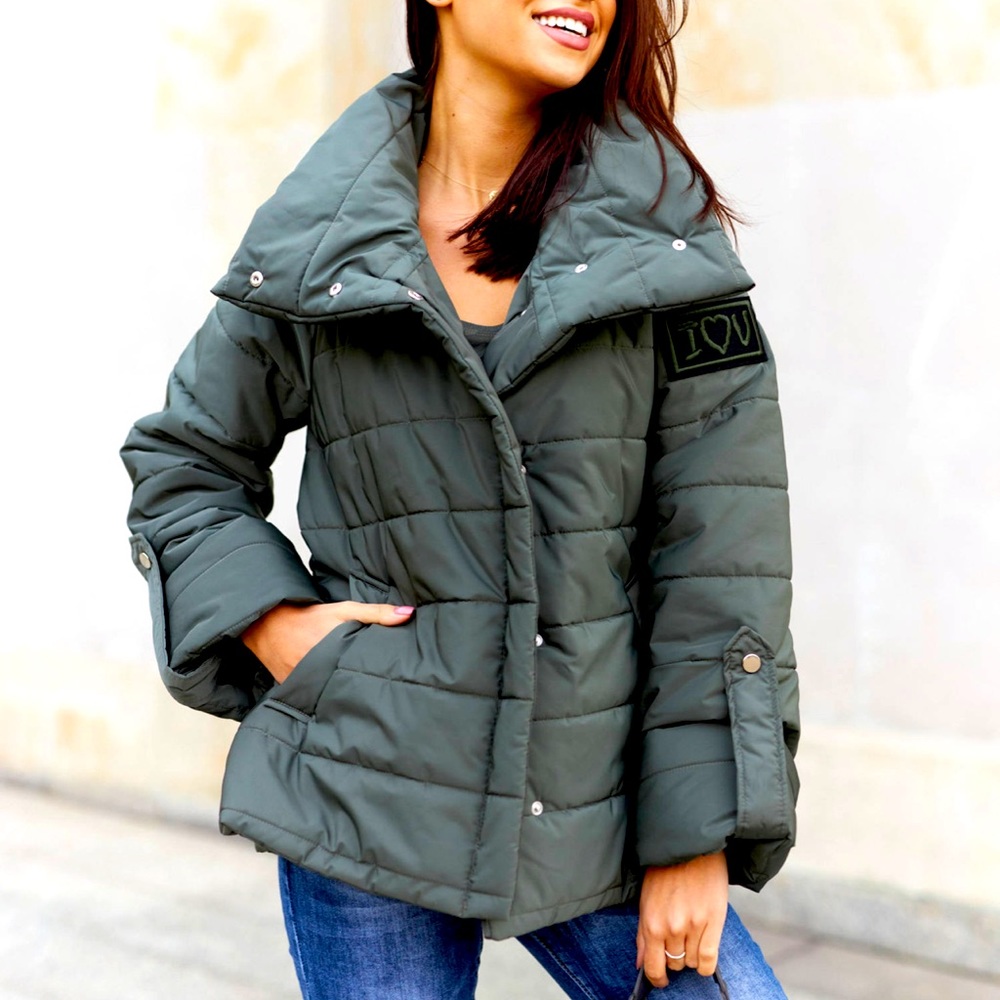 By o la la boutique khaki puffer jacket size M